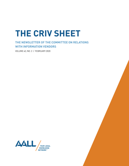 The Criv Sheet the Newsletter of the Committee on Relations with Information Vendors Volume 42, No