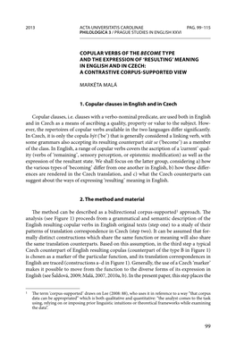 Copular Verbs of the Become Type and the Expression of ‘Resulting’ Meaning in English and in Czech: a Contrastive Corpus-Supported View