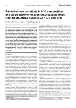 Rainfall-Driven Variations in *13C Composition and Wood Anatomy of Breonadia Salicina Trees from South Africa Between AD 1375 and 1995