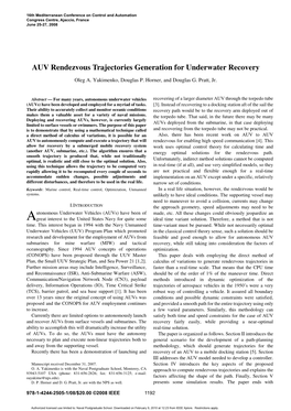 AUV Rendezvous Trajectories Generation for Underwater Recovery