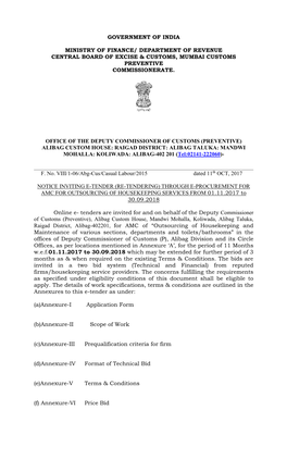 Government of India Ministry of Finance/ Department of Revenue Central Board of Excise & Customs, Mumbai Customs Preventive