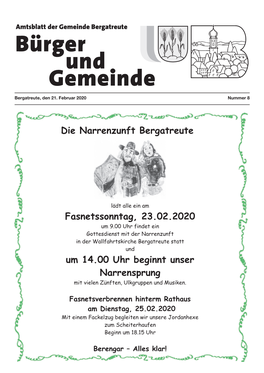 Samstag 07.März 2020 Gemeindehalle Bergatreute Von 10–12