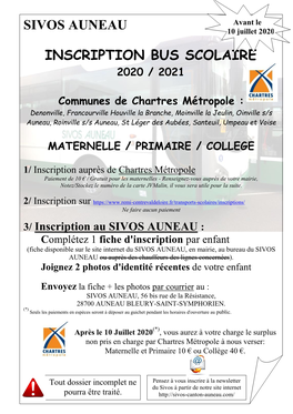 Sivos Auneau Inscription Bus Scolaire