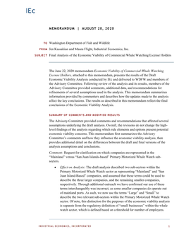 Final Analysis of the Economic Viability of Commercial Whale Watching License Holders