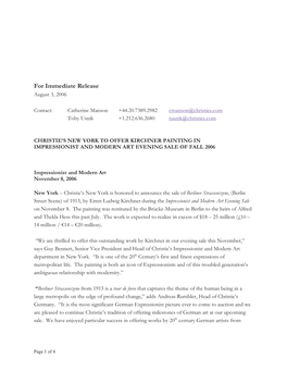 For Immediate Release August 3, 2006