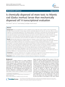 Is Chemically Dispersed Oil More Toxic to Atlantic Cod