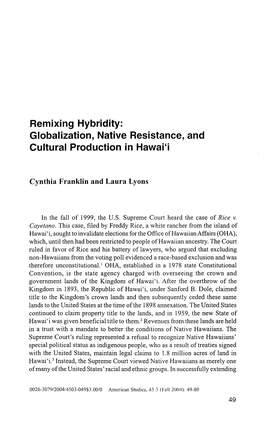 Globalization, Native Resistance, and Cultural Production in Hawaii