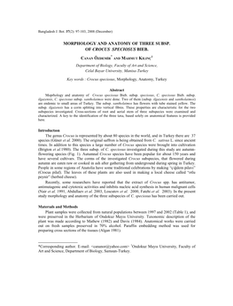 Morphology and Anatomy of Three Subsp. of Crocus Speciosus Bieb