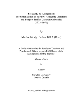 The Unionization of Faculty, Academic Librarians and Support Staff at Carleton University (1973–1976)