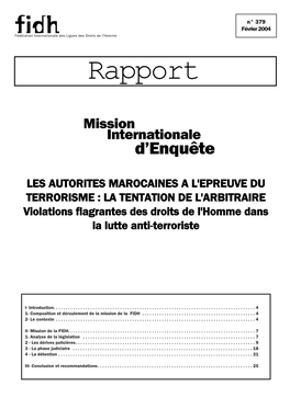 LES AUTORITES MAROCAINES a L'epreuve DU TERRORISME : LA TENTATION DE L'arbitraire Violations Flagrantes Des Droits De L'homme Dans La Lutte Anti-Tterroriste