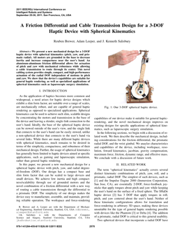 A Friction Differential and Cable Transmission Design for a 3-DOF Haptic Device with Spherical Kinematics