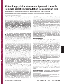 RNA-Editing Cytidine Deaminase Apobec-1 Is Unable to Induce Somatic Hypermutation in Mammalian Cells