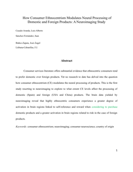 How Consumer Ethnocentrism Modulates Neural Processing of Domestic and Foreign Products: a Neuroimaging Study