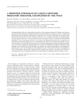 A Proposed Ethogram of Large-Carnivore Predatory Behavior, Exemplified by the Wolf