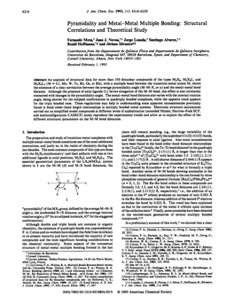 Pyramidality and Metal-Metal Multiple Bonding: Structural Correlations and Theoretical Study