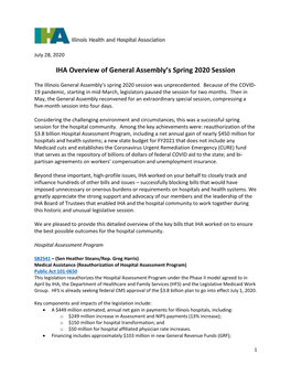 IHA Overview of General Assembly's Spring 2020 Session