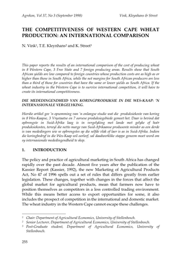 The Competitiveness of Western Cape Wheat Production: an International Comparison