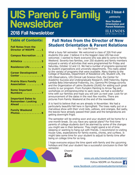 UIS Parent & Family Newsletter Fall 2018