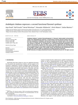 Arabidopsis Thaliana Expresses a Second Functional Flavonol Synthase