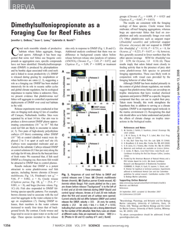 Dimethylsulfoniopropionate As a Foraging Cue for Reef Fishes BREVIA