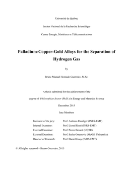 Palladium-Copper-Gold Alloys for the Separation of Hydrogen Gas