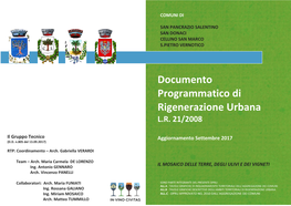 Documento Programmatico Di Rigenerazione Urbana Dei Comuni Di San Pancrazio S.No- San Donaci – Cellino S.M