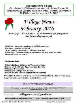 February 2016 and Don’T Forget STOP PRESS All the More Reason for Getting on Line