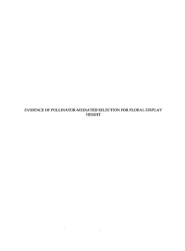 Evidence of Pollinator-Mediated Selection for Floral Display Height Evidence of Pollinator-Mediated Selection for Floral Display Height
