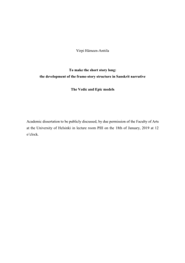 To Make the Short Story Long: the Development of the Frame-Story Structure in Sanskrit Narrative