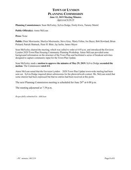 TOWN of LYNDON PLANNING COMMISSION June 12, 2019 Meeting Minutes Approved 6/26/19