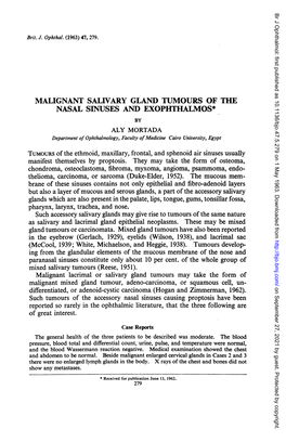 Malignant Salivary Gland Tumours of the Nasal