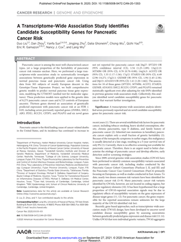 A Transcriptome-Wide Association Study Identifies Candidate Susceptibility Genes for Pancreatic Cancer Risk