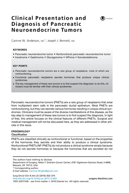 Clinical Presentation and Diagnosis of Pancreatic Neuroendocrine Tumors