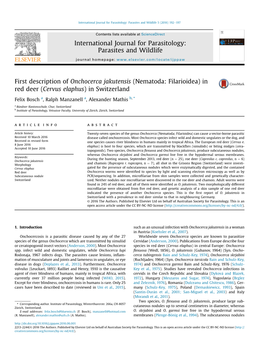 First Description of Onchocerca Jakutensis (Nematoda: Filarioidea) in Red Deer (Cervus Elaphus) in Switzerland