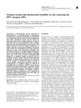 Telomere Erosion and Chromosomal Instability in Cells Expressing the HPV Oncogene 16E6