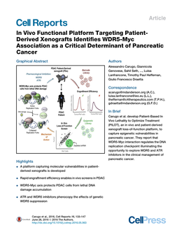 In&Nbsp;Vivo Functional Platform Targeting Patient-Derived Xenografts Identifies WDR5-Myc Association As a Critical Determin