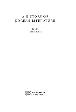 A History of Korean Literature