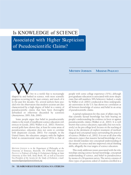 Is KNOWLEDGE of SCIENCE Associated with Higher Skepticism of Pseudoscientific Claims?