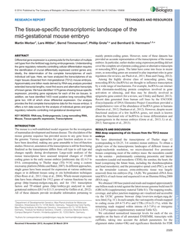 The Tissue-Specific Transcriptomic Landscape of the Mid-Gestational Mouse Embryo Martin Werber1, Lars Wittler1, Bernd Timmermann2, Phillip Grote1,* and Bernhard G