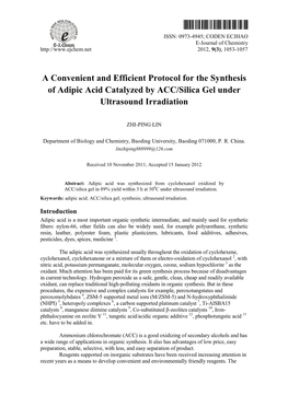 A Convenient and Efficient Protocol for the Synthesis of Adipic Acid Catalyzed by ACC/Silica Gel Under Ultrasound Irradiation