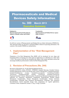 Pharmaceuticals and Medical Devices Safety Information No