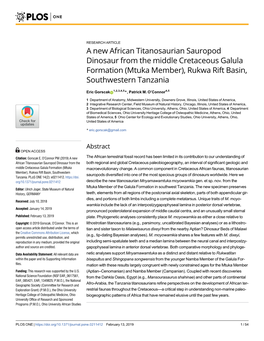 A New African Titanosaurian Sauropod Dinosaur from the Middle Cretaceous Galula Formation (Mtuka Member), Rukwa Rift Basin, Southwestern Tanzania