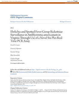 Ehrlichia and Spotted Fever Group Rickettsiae Surveillance in Amblyomma Americanum in Virginia Through Use of a Novel Six-Plex Real- Time PCR Assay David N