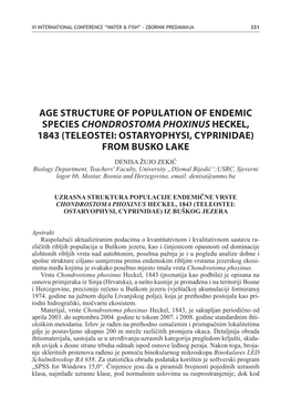 Age Structure of Population of Endemic Species Chondrostoma Phoxinus Heckel, 1843 (Teleostei: Ostaryophysi, Cyprinidae) from Busko Lake