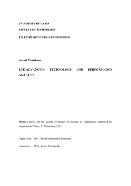 Lte-Advanced: Technology and Performance Analysis