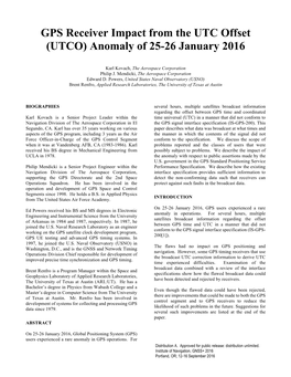 GPS Receiver Impact from the UTC Offset (UTCO) Anomaly of 25-26 January 2016