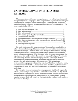 Carrying Capacity Literature Reviews