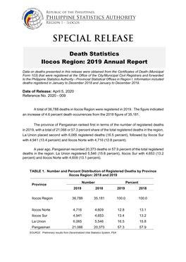 Special Release No. 9 2019 Death Statistics in Ilocos Region.Pdf