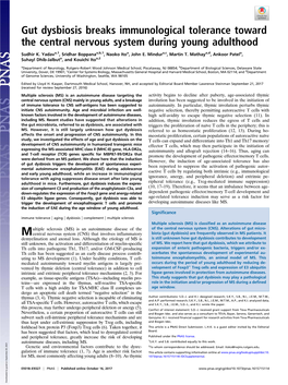 Gut Dysbiosis Breaks Immunological Tolerance Toward the Central Nervous System During Young Adulthood