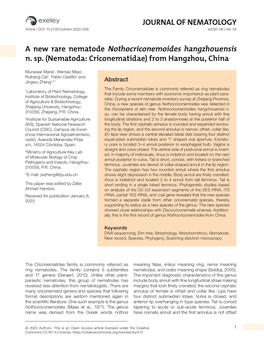 Nematoda: Criconematidae) from Hangzhou, China